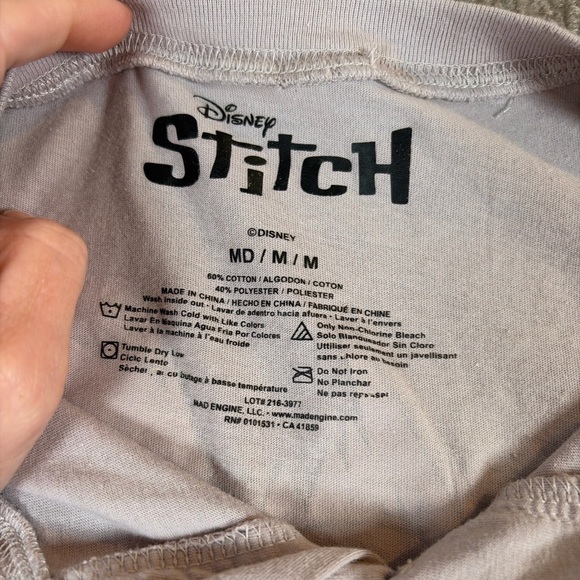 Disney Stitch Live Long Sleeve Henley Shirt Rock Band Style Gray – Size M 1353 - Picture 3 of 5